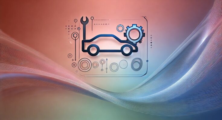 A representation of automotive customization featuring a sleek car icon with integrated gears and tools, symbolizing innovation and bespoke upgrades