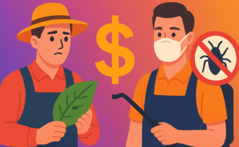 Illustration representing the economic benefits of effective pest control, highlighting its impact on agriculture, public health costs, and property value protection